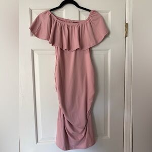 Elegant Off-Shoulder maternity Pink Dress size small body-con